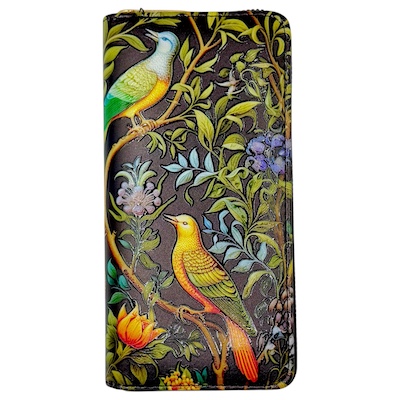 Two Birds and Leaves Large Digital Print Purse